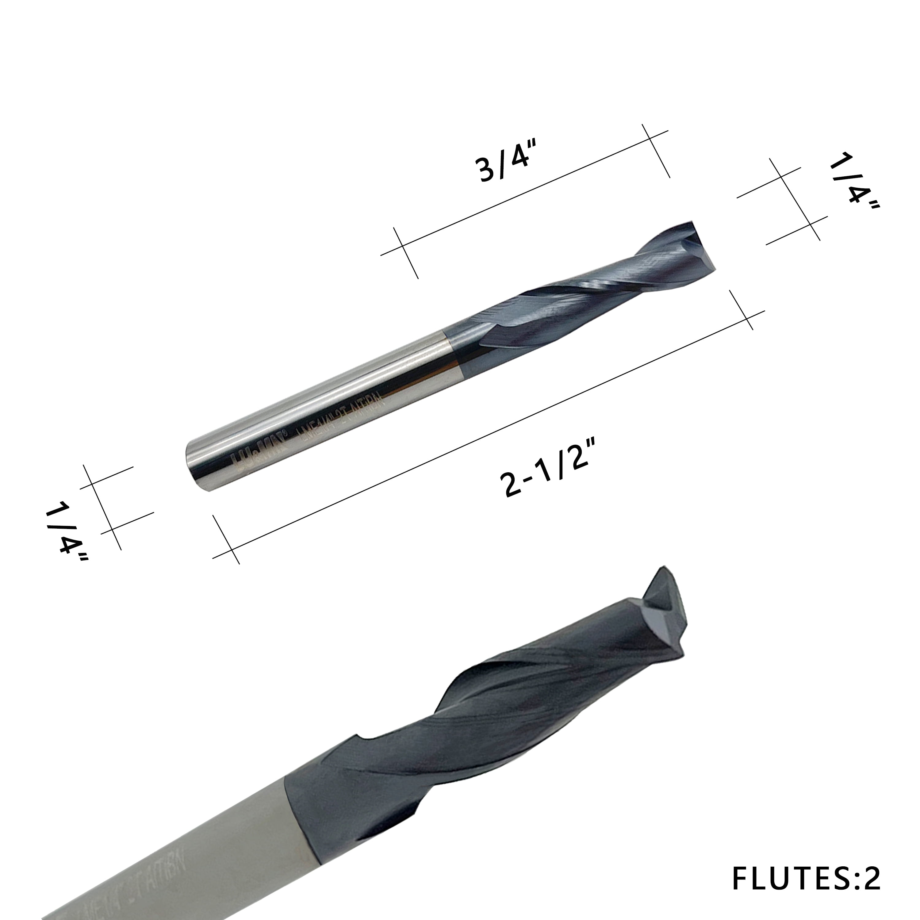Carbide Square End Mill - 2 Flute - 1/4"2T (5 Piece, 1/4") - for Milling Alloy Steels, Hardened Steel, Metal & More – Mill Bits Sets for DIYers & Professionals