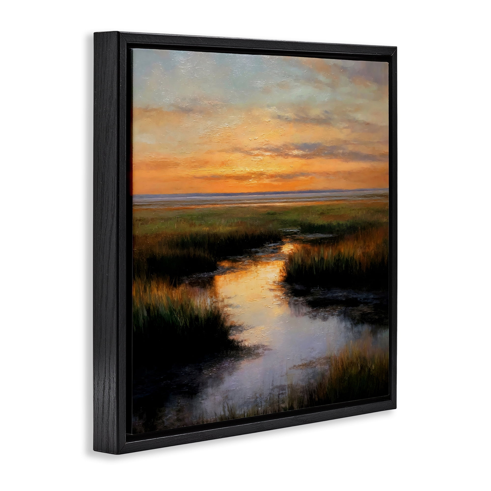 Stupell Industries Warm Marshland Sunset Black Framed Floater Canvas Wall Art, design by Petal Prints Design