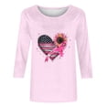 thumbnail image 5 of Nfurl Breast Cancer Awarenees Shirts for Women Cute Ribbon Graphic Tees Flower Flag Printed T-shirts Casual Crewneck 3/4 Sleeve Tshirt Gifts for Survivors Pink L, 5 of 6