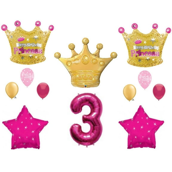 Princess Gold Crown 3rd Birthday Party Balloons Decoration Supplies Third