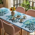 thumbnail image 3 of Teal Sea Turtle Table Cloths for 8 Foot Rectangle Tables, Coastal Ocean Summer Ocean Waves Patio Waterproof Elastic Fitted Tablecloths, Washable Rectangular Table Cover for Camping, 3 of 8