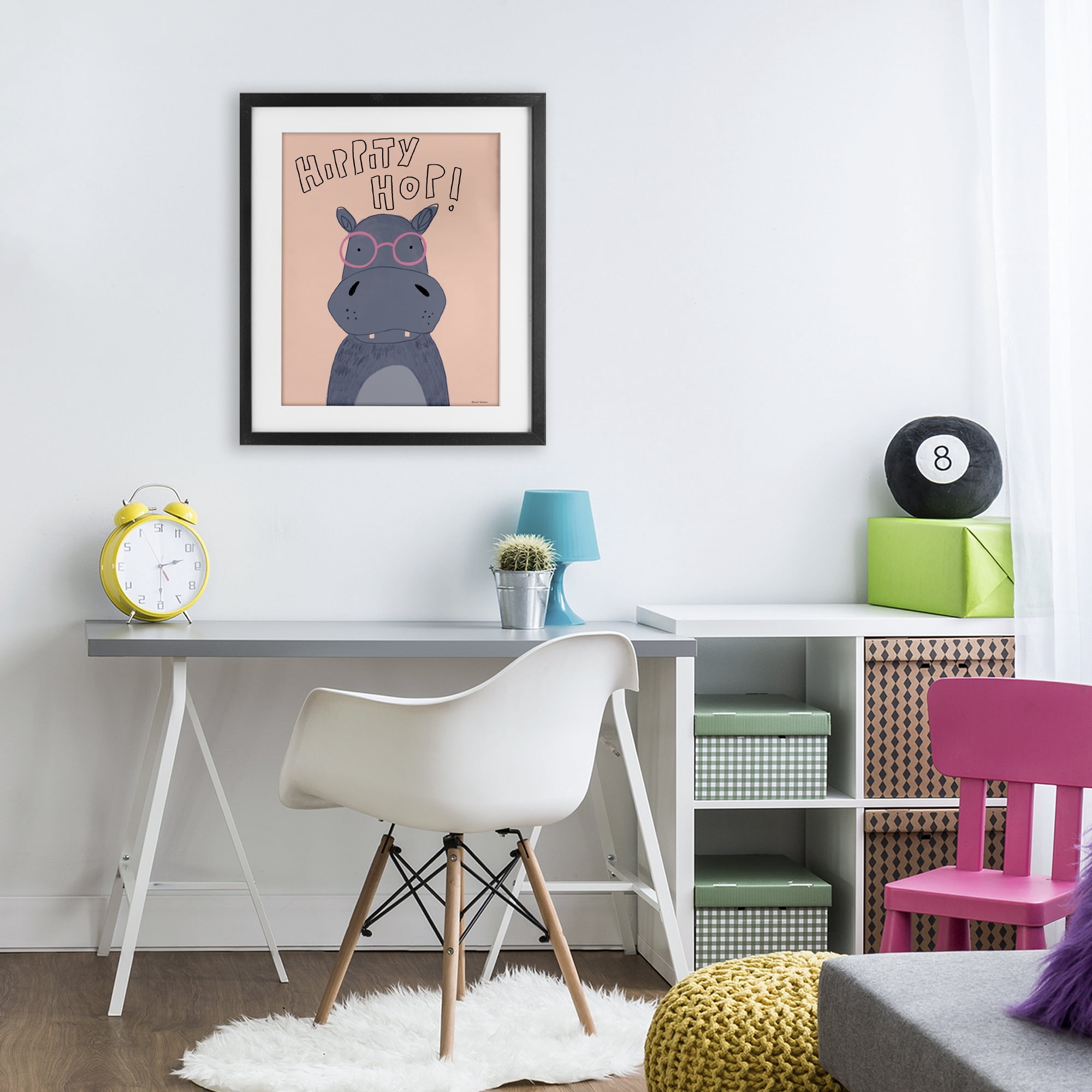 Stupell Industries Hippity Hop Hippo Black Framed Print Under Glass, design by Rachel Nieman