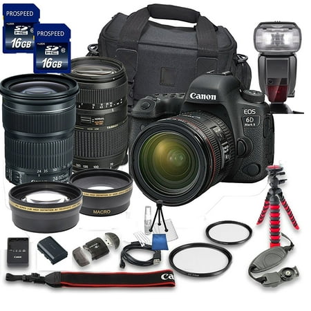 Canon EOS 6D MARK II DSLR Camera Bundle w/ Canon EF 24-105mm f/3.5-5.6 IS STM Lens + Tamron 70-300mm f/4-5.6 Telephoto Lens + 2pc PROSPEED 16GB Memory Cards + Premium Accessory Bundle Kit (18