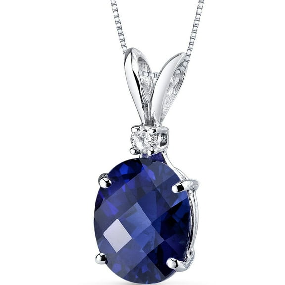 PEORA 14K White Gold Created Blue Sapphire with Genuine Diamond Pendant for Wome, Elegant Solitaire, 3.65 Carats Oval Shape AAA Grade