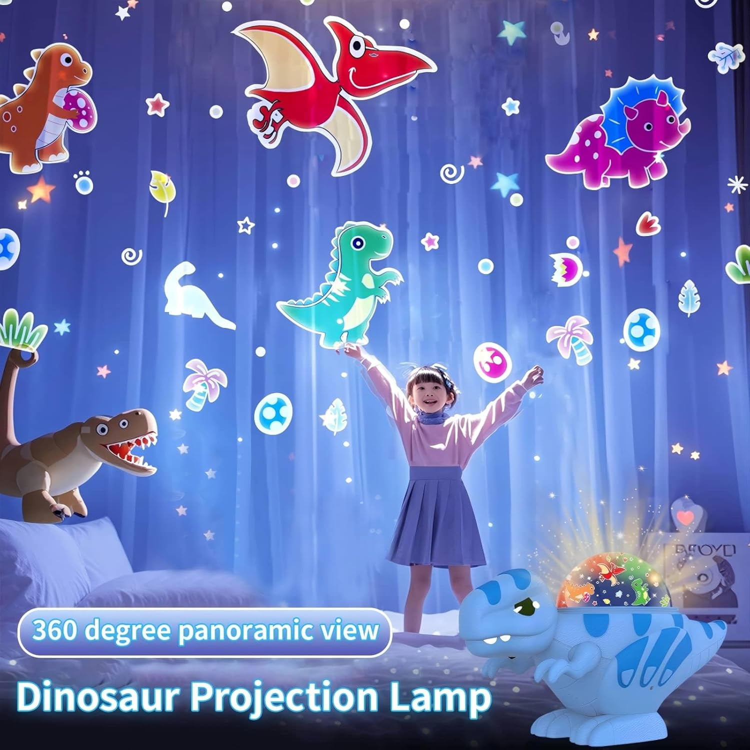 VIVIHEYDAY Dinosaur Night Light, Star Ceiling LED Projection Lamp, 16 Lighting Effects, 360°Rotation, Kids Baby Bedroom Party Home Decor