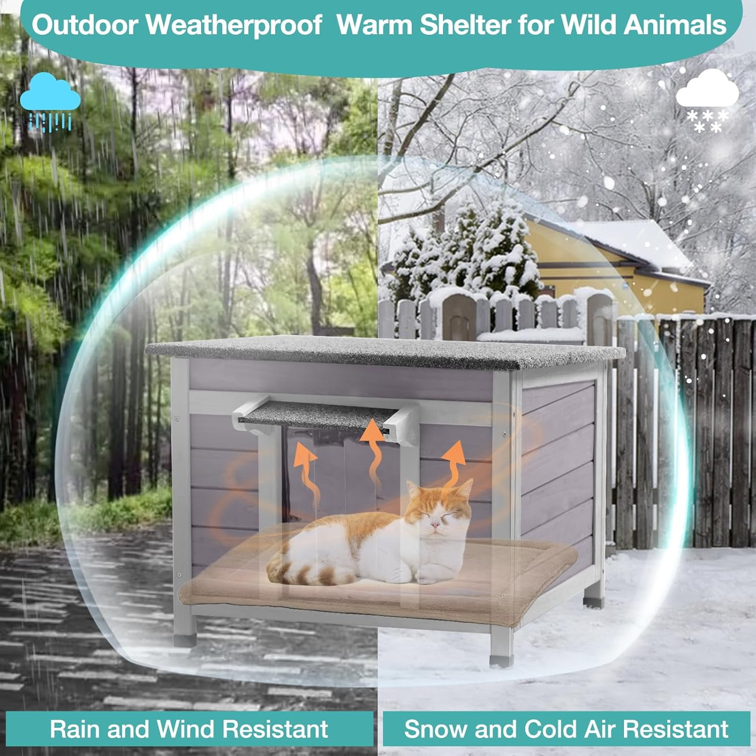 MEDEHOO Outdoor Cat House Wooden Feral Cats Enclosures Kitten Shelter,Weatherproof Small Pet Outside Bunny Cage