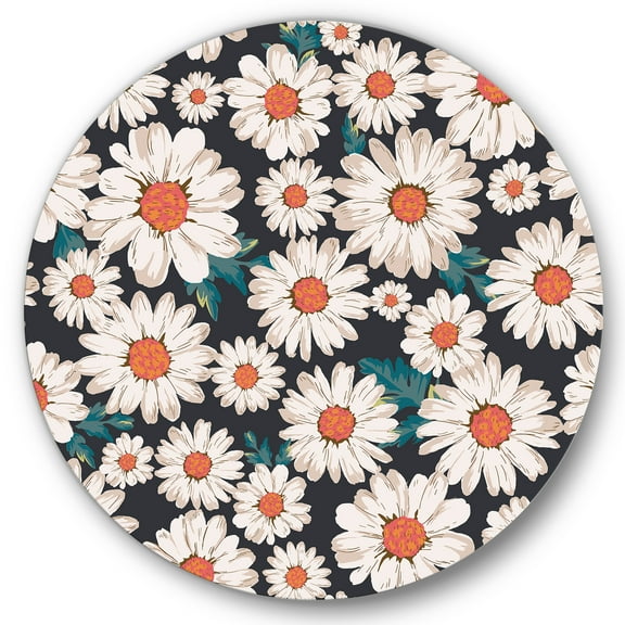 Designart 'Prolific of White Daisy Flowers' Traditional Circle Metal Wall Art 36x36 - Disc of 36