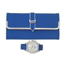 Women's Easy Reader Colorful Watch Matching with Perfect Colorful Wallet which Holds Smartphone, Credit Cards, Cash & Change Organized & Elegantly Impressive Gift Set- ST10038 Royal Blue