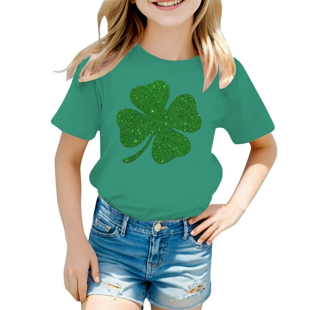 Hauts pour Filles - T-shirts à Manches Courtes et Col Rond avec Imprimé St Pat pour Jeunes Filles Élégantes
