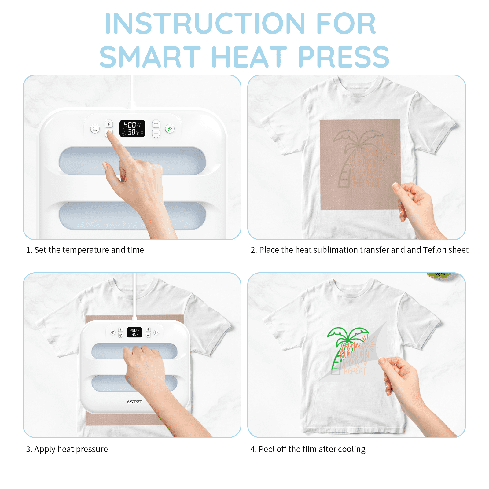 AST&T Heat Press Machine 12"x10" White, Portable Digital Easy Press, Ideal for HTV Vinyl, Sublimation and DIY T-Shirt Projects