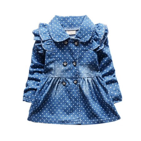 - Toddler Kids Baby Girl Polka Dot Jean Jacket Coat Shirt Princess Tutu Dress