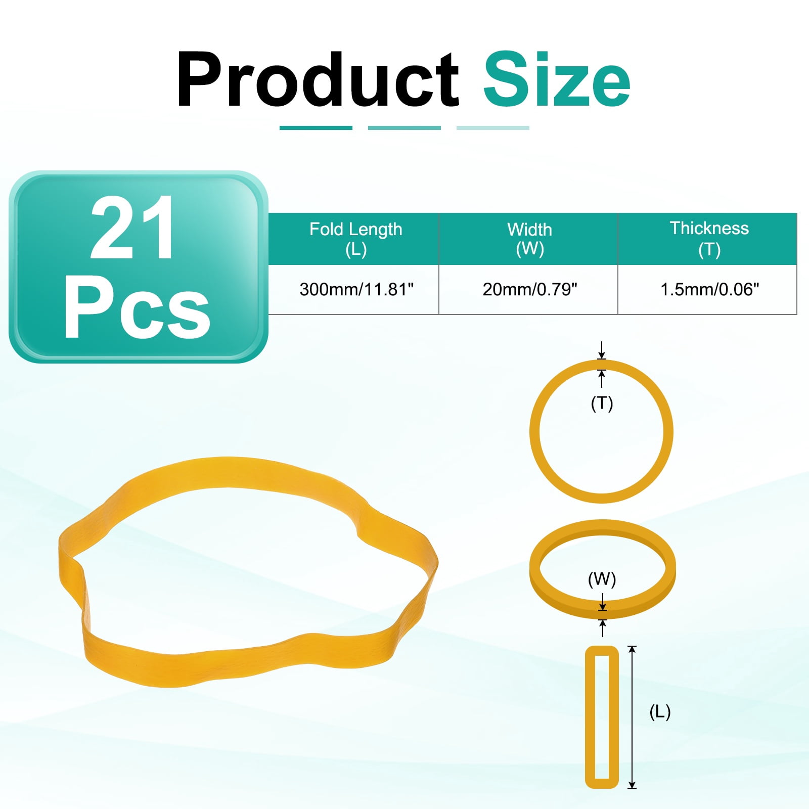21Pack Rubber Bands, 11.81x0.79 Inch Elastic Bands for Office Supplies, Yellow