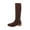 Coffee, variant on Women's Fashionable And Casual Winter Long Straight Boots Solid Color Splicing Round Toe Back Zipper Heel Low Heel Knee-High Boots Black 8.5