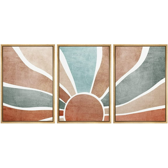 wall26 Framed Canvas Print Wall Art Set Mid-Century Ocean Sunset Sun Horizon Nature Abstract Illustrations Modern Art Bohemian Decorative for Living Room, Bedroom, Office - 24"x36"x3 Natura