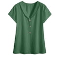 thumbnail image 7 of YTCAMLO Collared V Neck Womens Cotton Linen Blouses Casual Solid Short Sleeve Shirts Lightweight Button Business Tunic Tops, Army Green S, 7 of 7