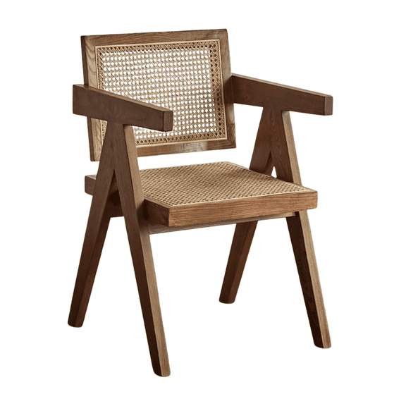 Qokori Vintage Farmhouse Rattan Accent Chair, Mid Century Accent Chair with Woven Backrest and Seat, Solid Wood Frame for Living Room Bedroom Patio (1, Walnut)