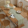 thumbnail image 3 of AUQ Table Runner,Distinct Texture Farmhouse Table Runner,Tough Fiber Weave Sage Green Table Runner,Green,33*160cm, 3 of 4