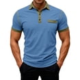 thumbnail image 2 of Qwertyu Men's Short Sleeve Polo Shirts Casual Lightweight Collared Button T-Shirt Classic Short Sleeve Golf Shirt with Pockets Blue 2XL, 2 of 7