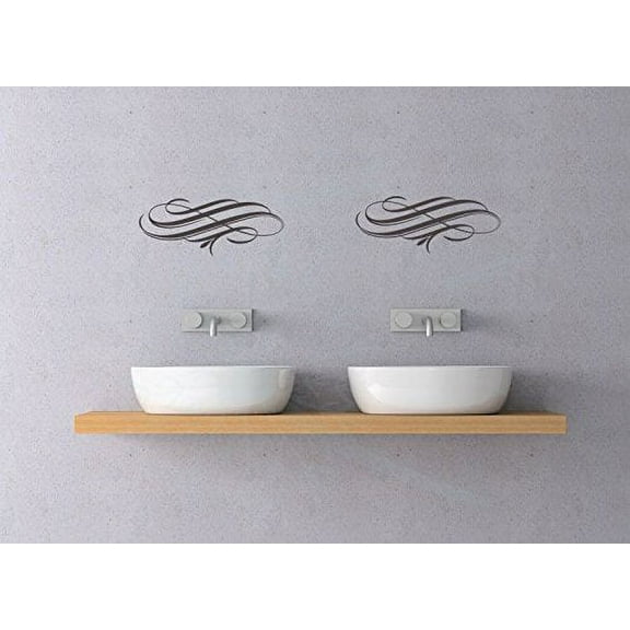 Elegant Vine Scrolls Wall Décor Swirls Vinyl Wall Decals, Set of 2, 11x4-inch, Black