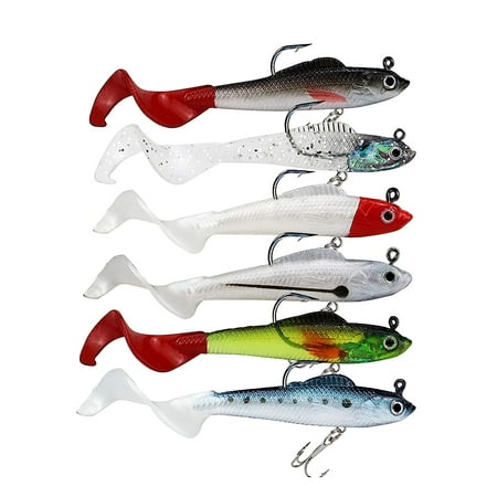 Holzlrgus Lures for Bass Jig Head Soft Swimbait 6-Pack 6 Colors Plastic Bait for Saltwater/Freshwater Fishing
