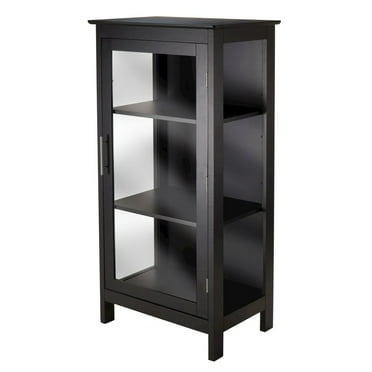 FurniFact Black Glass Display Cabinet – Elegant Storage Case for Collectibles