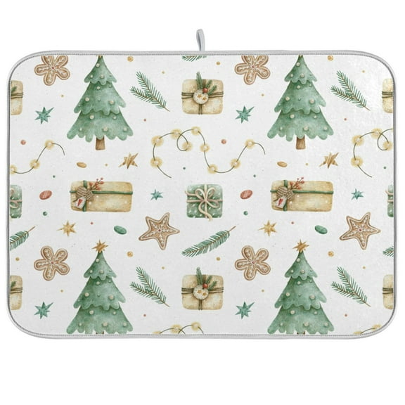 Christmas Trees Pattern Dish Drying Mat Microfiber Kitchen Mats Large Counter Absorbent Dish Pad Drainer Rack 16"x18"