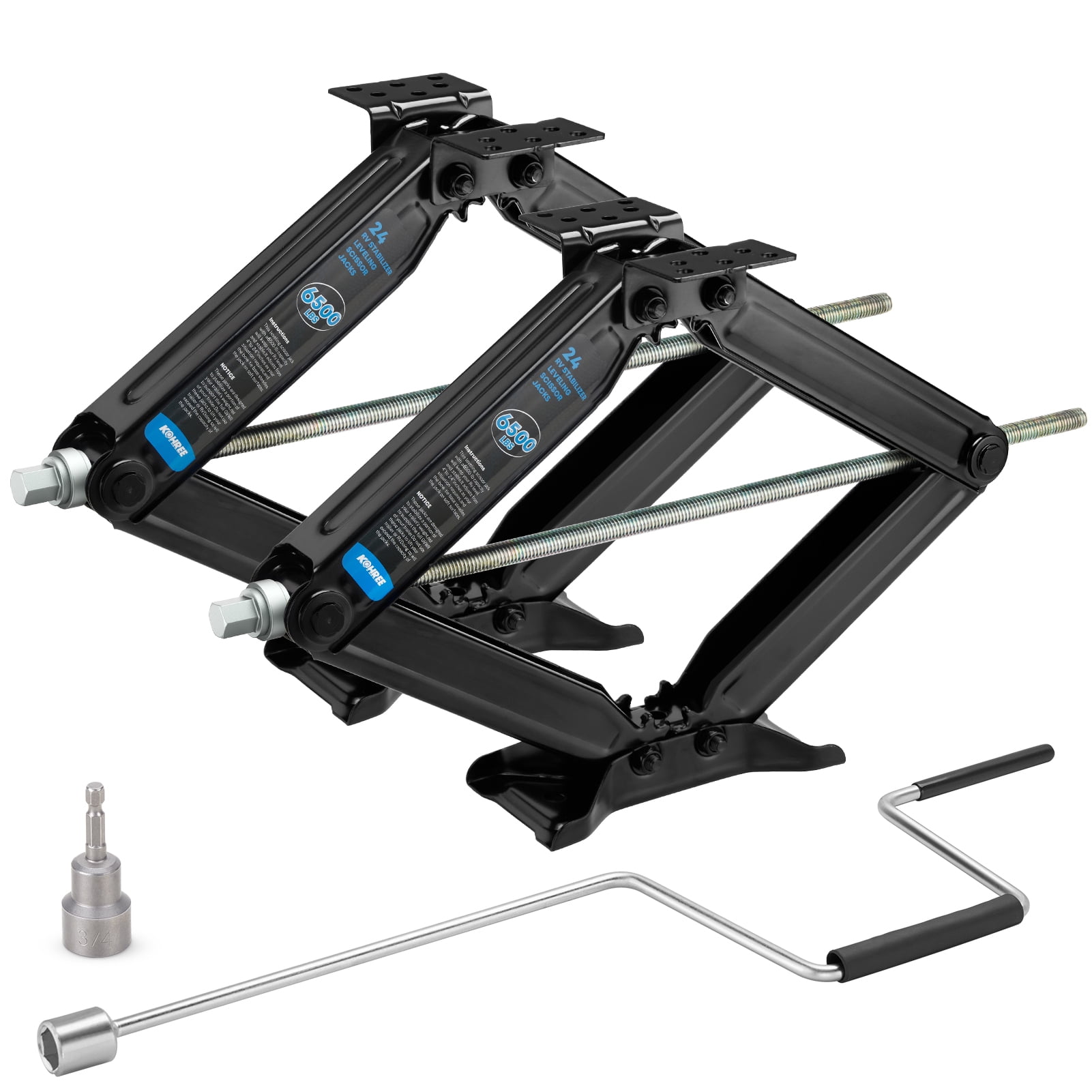 Kohree 24 in Camper RV Trailer Stabilizer Leveling Scissor Jacks with Handle and Drill Socket, 6500 lbs, Set of 2