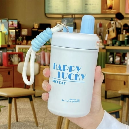

Gifts Portable Straw Cute Water Bottle Thermal Mug Vacuum Flasks Straight drinking cup WHITE