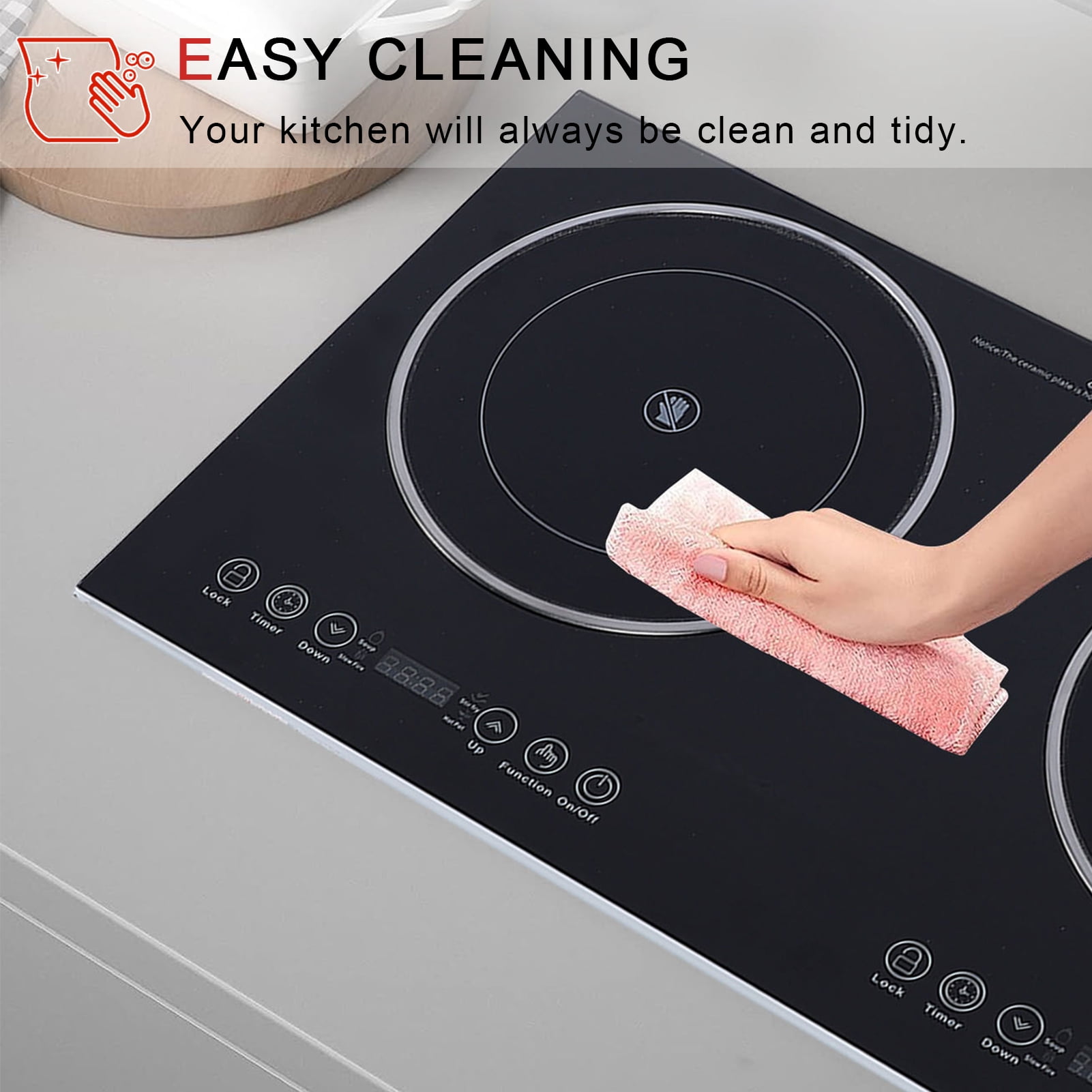 Electric Ceramic Cooktop,26.8 in 2 Burners Built-in Countertop Burners Cooker,2200W Electric Stove,11 Power Levels, Kids Lock & Timer,LED Touch Control