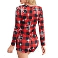 thumbnail image 4 of Kiapeise Women Plaid Print Shorts Long Sleeve Rompers One Piece Bodysuits Pajamas Jumpsuit, 4 of 5
