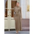 thumbnail image 4 of Women'S Slim-Fit Maxi Dress with Long Sleeves, Round Neck, Hip-Hugging Maxi Cocktail Dress Khaki M, 4 of 9