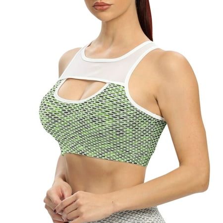 

Pgeraug underwear women Yoga Fitness Vest Shockproof Quick Drying Top Colorful Honeycomb Exercise Running Bra sports bras for women Green