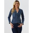 thumbnail image 4 of Chaqueta de Mezclilla para Mujer Chaqueta Vaquera con Solapa Informal de Oficina Jean Blazer Azul oscuro XS, 4 of 6