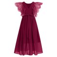 thumbnail image 3 of IBTOM CASTLE Flower Girl Flowy Ruffle Chiffon Trim A-Line Dress for Kid Wedding Junior Bridesmaid Communion Party Pageant Maxi Belted Gown 13-14 Years Wine Red, 3 of 8