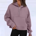 thumbnail image 2 of Tunic Tops Plus Size Long Fall Loose Hooded Sleeve Mitten- Cold Shoulder Half Zip Solid Color Hoodie Cotton Sweatshirt Hoodies(Light Purple,S), 2 of 6