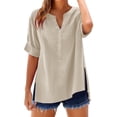 thumbnail image 3 of Outfmvch Gauze Tops for Women Casual Summer,Wrap Tops for Women,Cotton Linen Tops for Women,Button Up Shirt Short Sleeve,Linen Blouses for Women,Gauze Button Down Shirts for Women Beige 4XL, 3 of 9