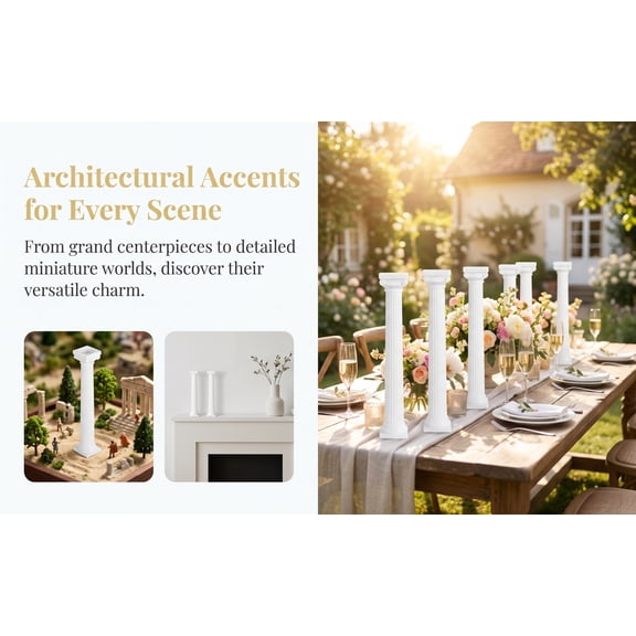 COOPHYA 6Pcs Durable White Roman Columns for Desk Decoration and Outdoor Garden