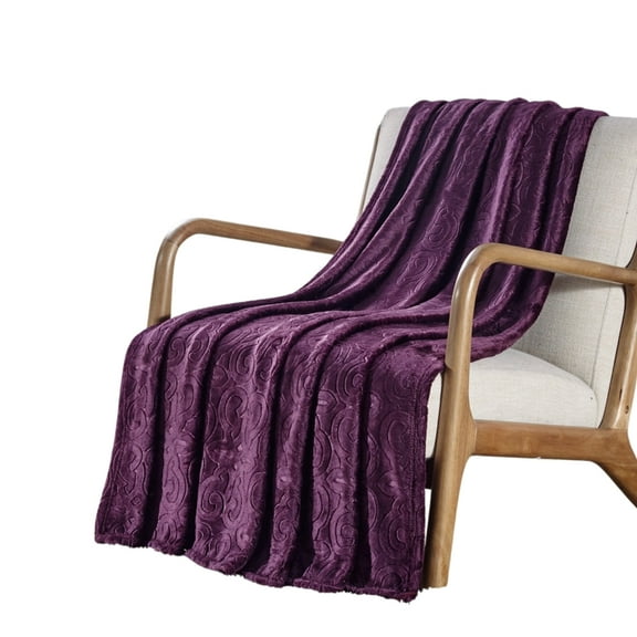 Plazatex Dama Embossed Decorative Super Soft Throw Blanket for Sleep/Decor 2 Pack 50" x 60" Plum