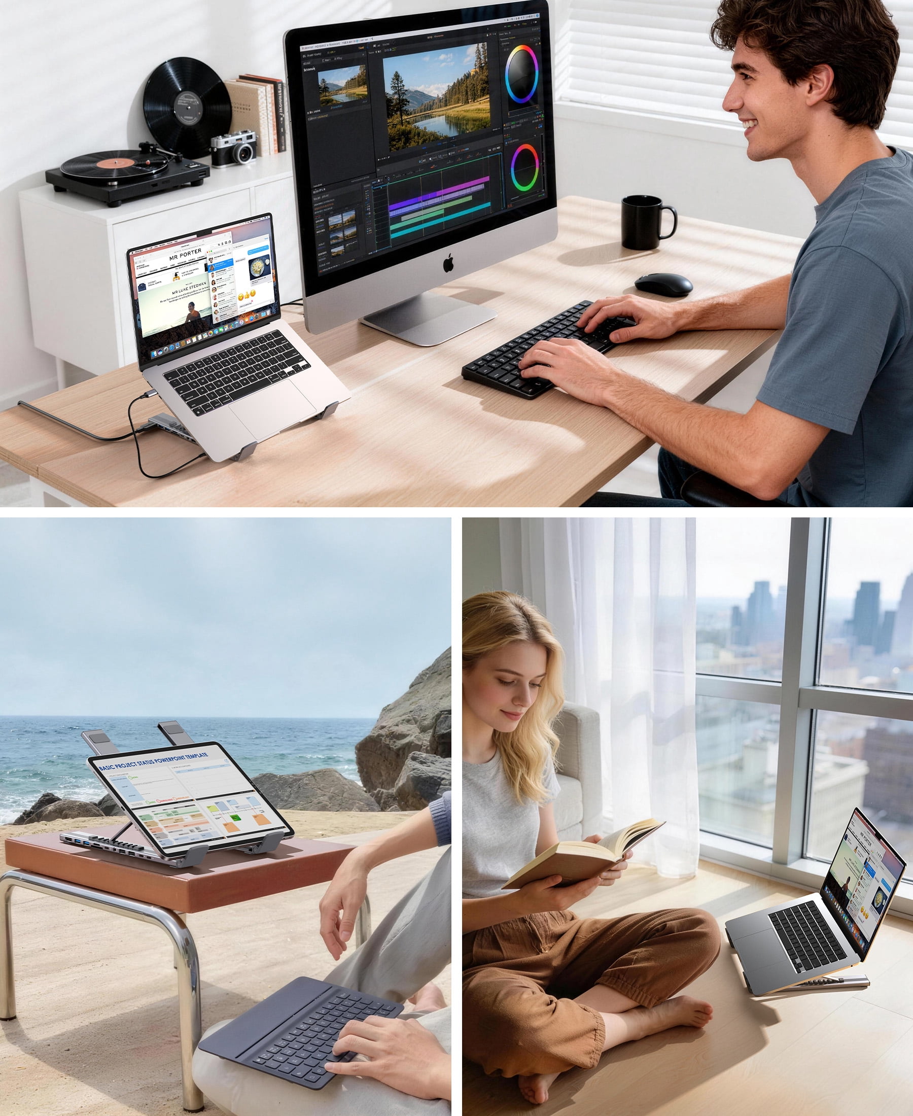 USB C Laptop Docking Station Stand with 4K HDMI, 11 Ports | Powered USB C Hub | Adjustable Laptop Stand for 10-17" Laptops | Lightweight & Portable Design | Ideal for Tablets, Laptops Stand