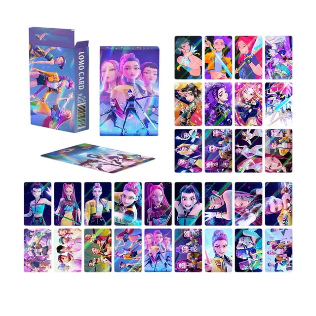 30PC Kpop Demon Hunters Holographics Cartoon Flash Cards,Huntrix Holographics Cartoon Flash Cards for Kpop Demon Hunters Fans Gifts,Kpop Demon Hunters Peripheral Collectible Photocard