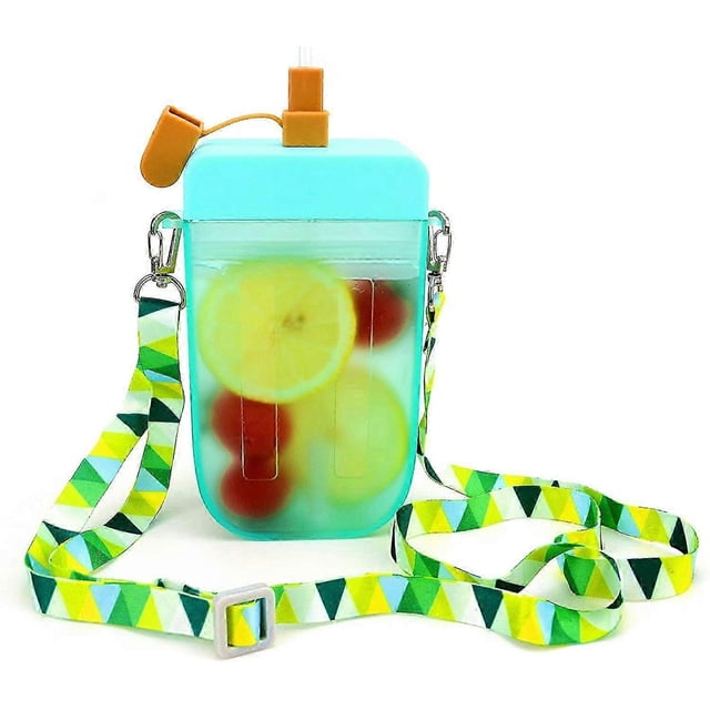 Cute Kids Water Bottles With Straws, Creative Ice Cream Popsicle Leakproof Plastic Drink