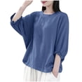 thumbnail image 3 of PIWHJQK 3/4 Length Sleeve Women Tops Cotton Linen Shirts Womens Solid Crew Neck 3/4 Sleeve Linen Loose Casual Pullover Women Blouses, 3 of 6