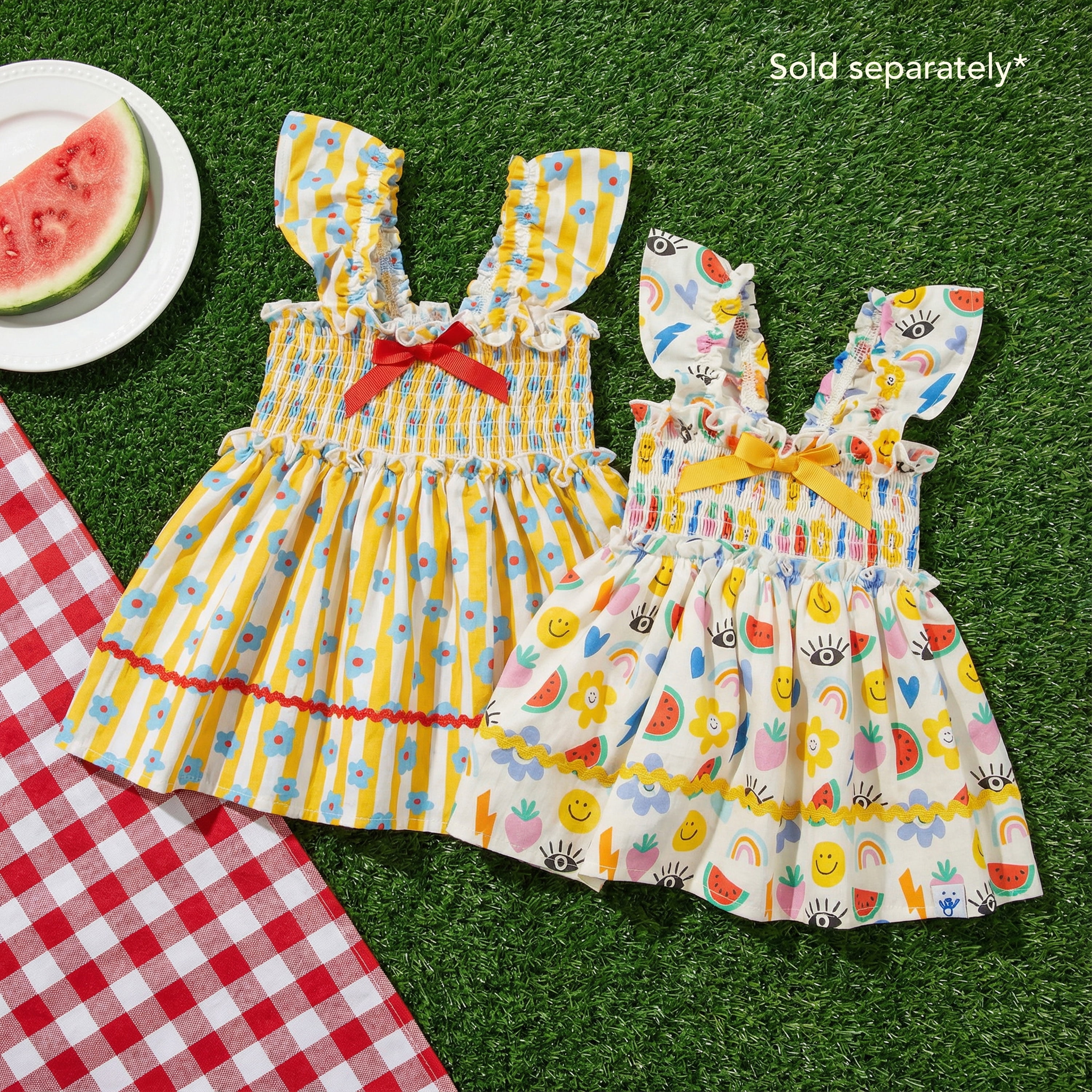 Oodles Multi-Colored Sassy Summer Icons Ruffled Spring Dog Dress, XS