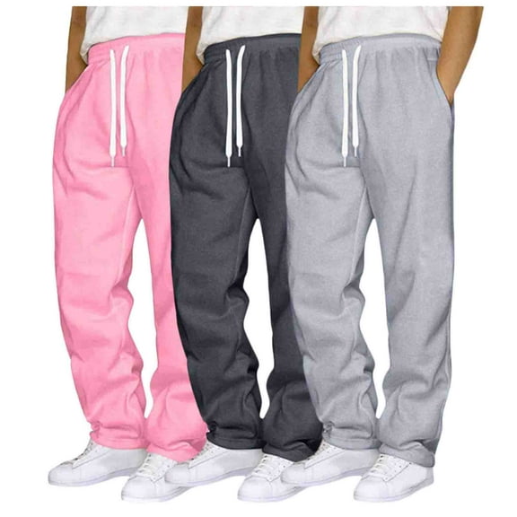 SLdy 3 Pcs Men's Casual Sweatpants Classic Fit with Pockets For Hiking Camping Fishing Outdoor Activities Durable Comfort Wear, Pink M