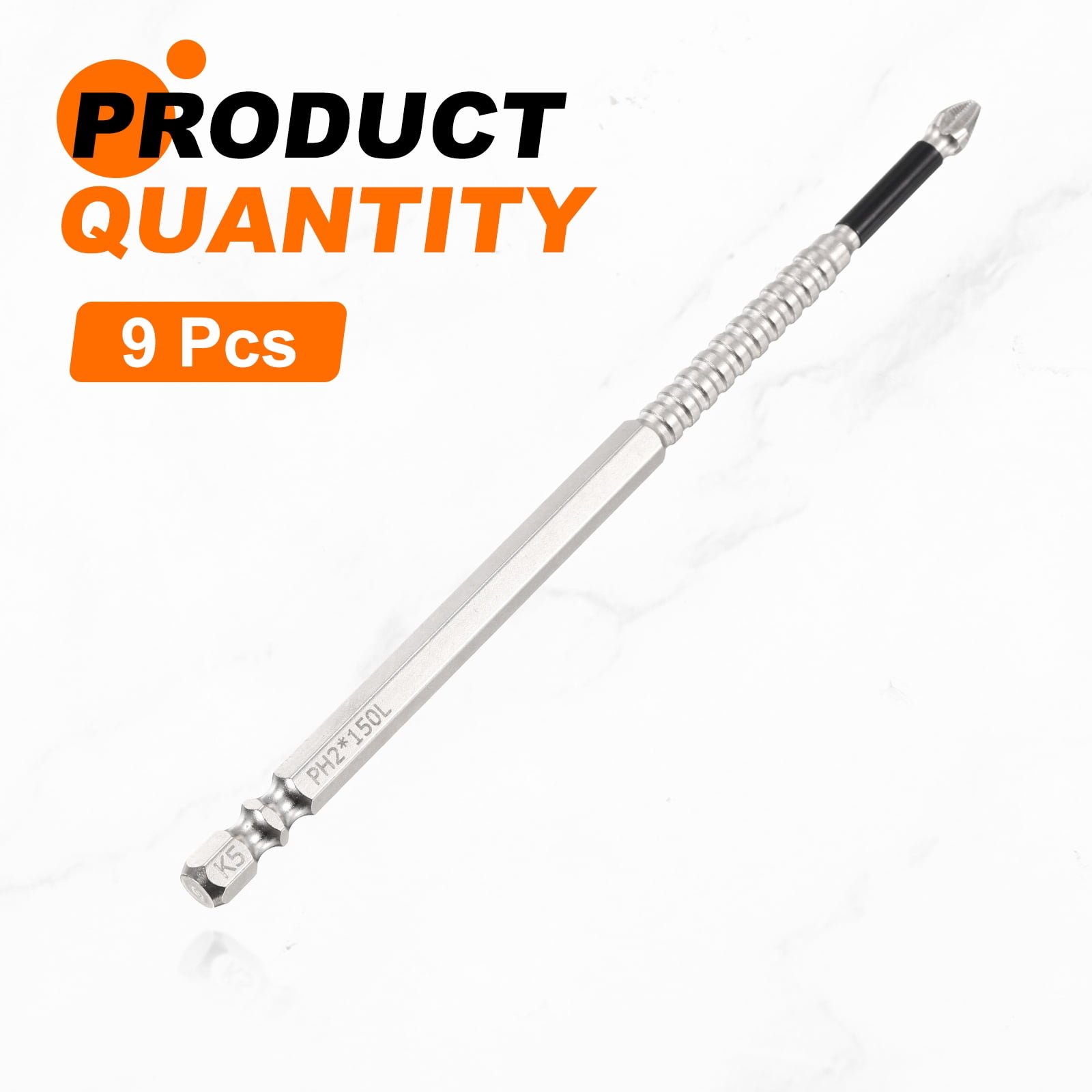 9pcs Impact Phillips Screwdriver Bit PH2 (#2) Anti Slip Tip 1/4" Hex Shank 5" (150mm) Long Magnetic Cross Screw Driver Industrial Power Drill Bits for Remove Fastening Screws