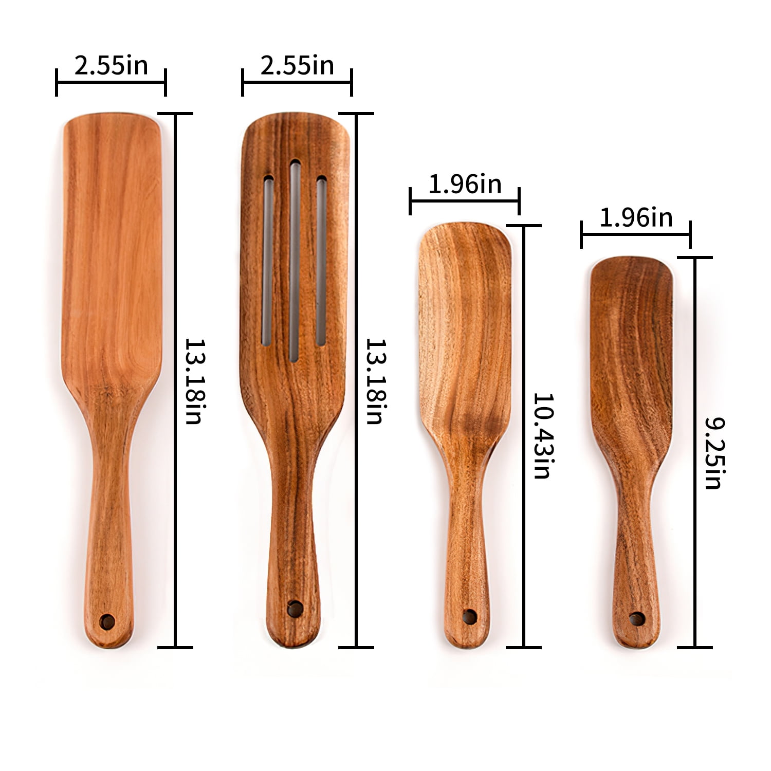 Wood Kitchen Spatula Set, 4pcs Natural Teak Wooden Spoons Non Stick Cookware Utensil Set for Cooking