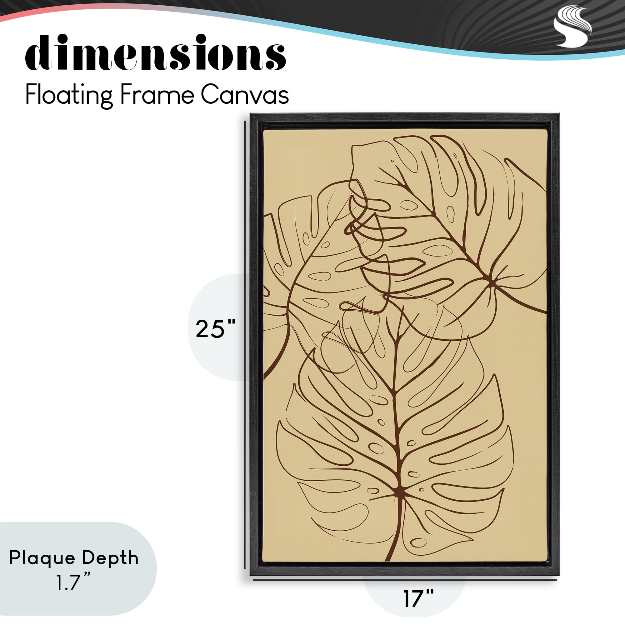 Stupell Industries Autumn Monstera Leaf Contour Black Framed Floater Canvas Wall Art, design by Martina Pavlova