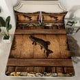 thumbnail image 2 of Manfei Rustic Farmhouse Cabin Twin Sheet Sets, Fishing and Hunting Twin Fitted Sheet, Pike Fish Animal Flat Sheet, Ultra Soft Home Decor, 3-Piece, 2 of 7
