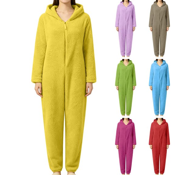 Anewi Women's Onesie Pajamas, Fuzzy Hooded Zip Up Jumpsuit with Pockets, Warm Long Sleeve Loungewear for Women, Cozy Winter Sleepwear and Homewear