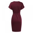 thumbnail image 4 of Basic V Cou Casual Robe à Manches Courtes Ceinturée Robe de Bureau Couleur Unie Parti Mini Robes Slim Robe Bodycon Robe Stretch, 4 of 9